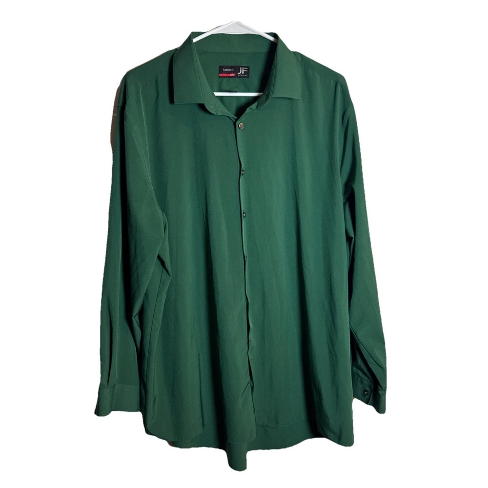 J Ferrar Slim Fit Stretch Dress Shirt Green XL 17-17.5 32-33 Men's Btn Front L/S